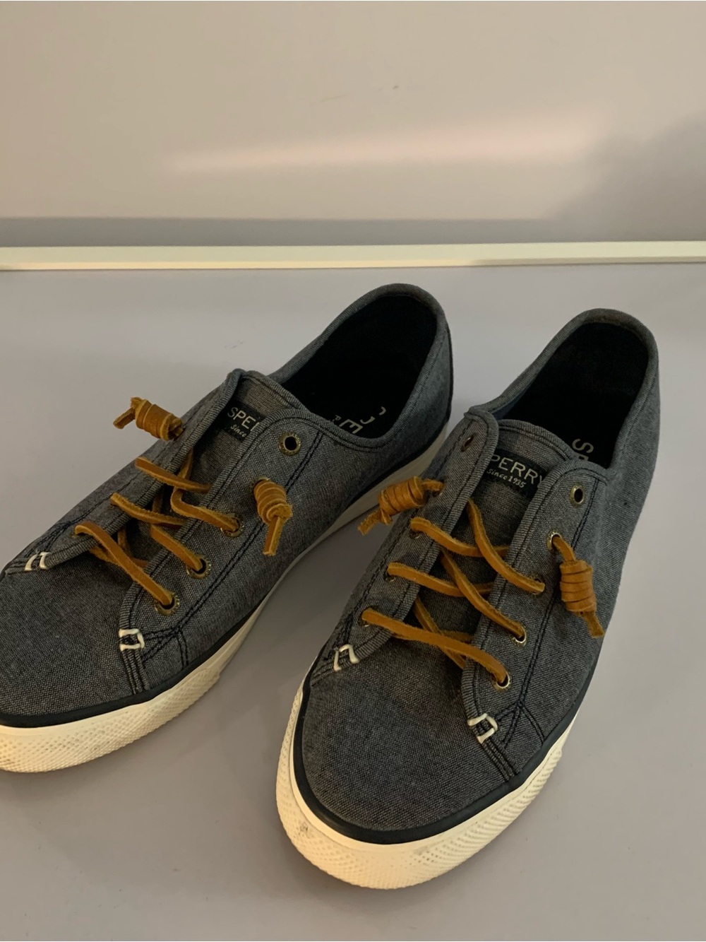 Sperry Men's Charcoal Canvas Boat Shoes with Tan Laces